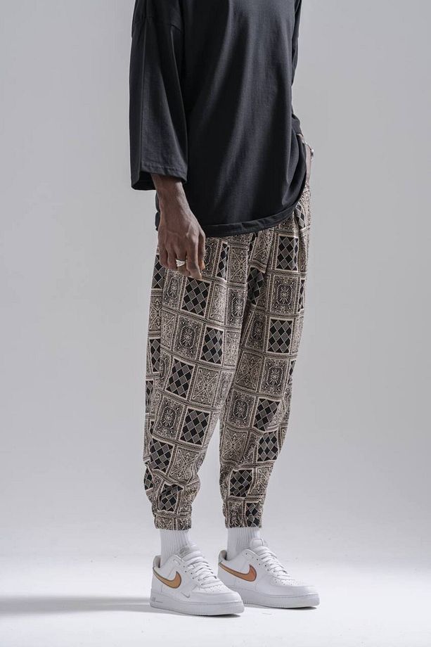 Erkek Kareli Desenli Kahve Jogger Şalvar Pantolon - 4