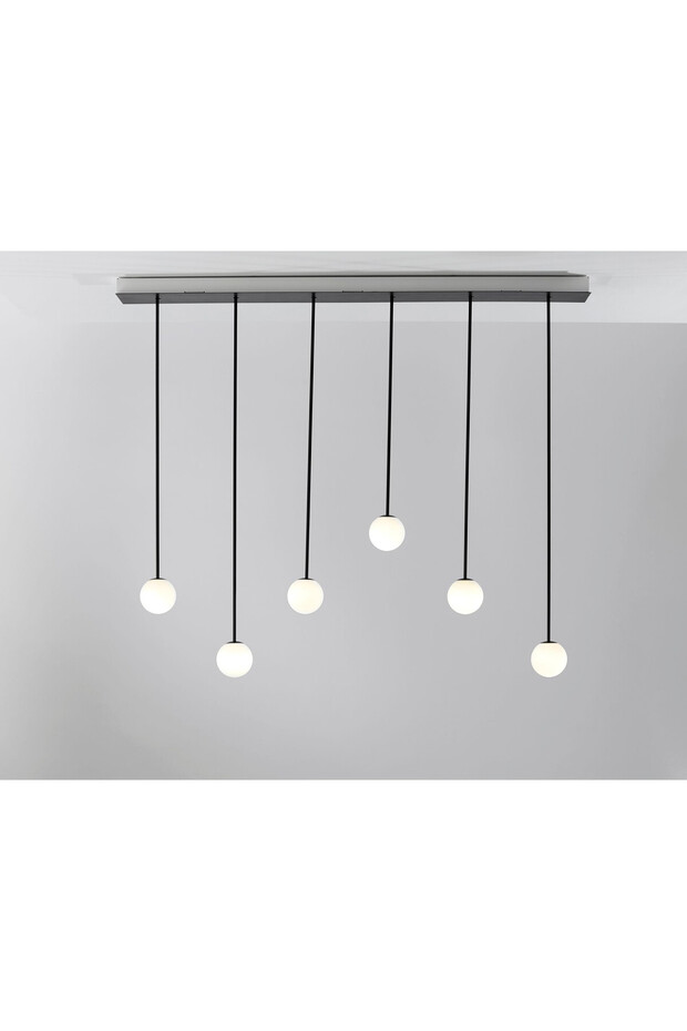 Black LED Pendant Lamp With 5 Matte White Globes 56w With Remote Control - 2