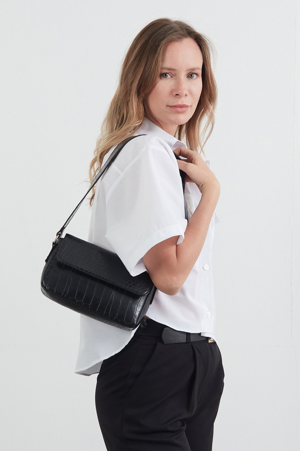 Basic Çift Cepli Arkası Uzun Crop Gömlek - 3