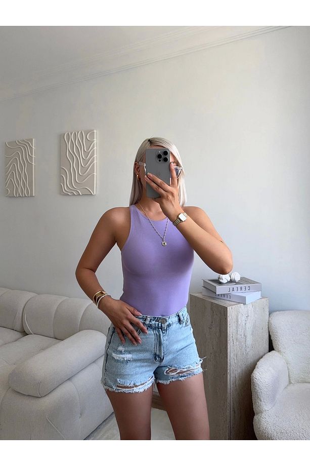 Yırtık Lazer Kot Şort - AÇIK MAVİ - 4