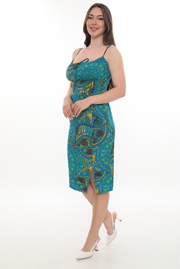 Patterned Summer Dress with Tie-Up Rope Strap from the Chest 438