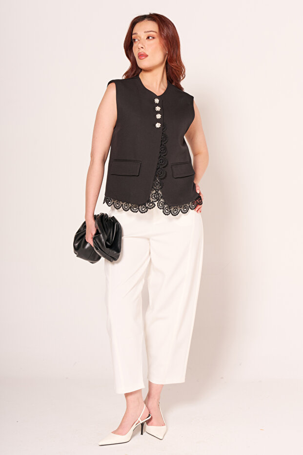 Sıfır Yaka Dantelli Yelek - 2