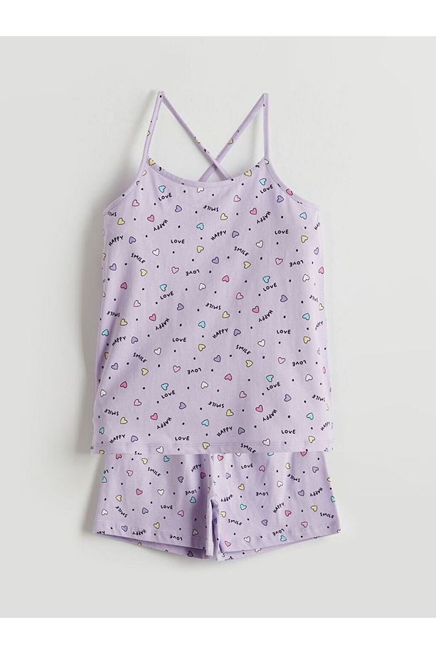 LCW Kids Kare Yaka Kız Çocuk Şortlu Pijama Takımı - 1