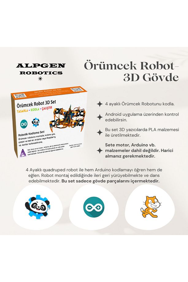 4 Ayaklı Arduino Örümcek Robot Yeni PLA Plastik Parça Seti (Elektronik Dahil Değil) SG90 Uyumlu - 2