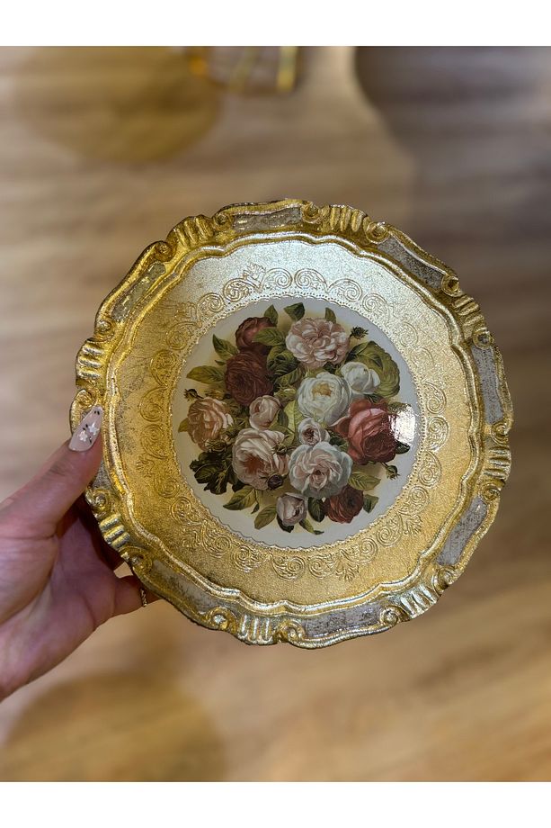 ESTERHOMEDECOR Tek kişilik yuvarlak orijinal Gül ağacı sunum tepsisi 30cm - 1