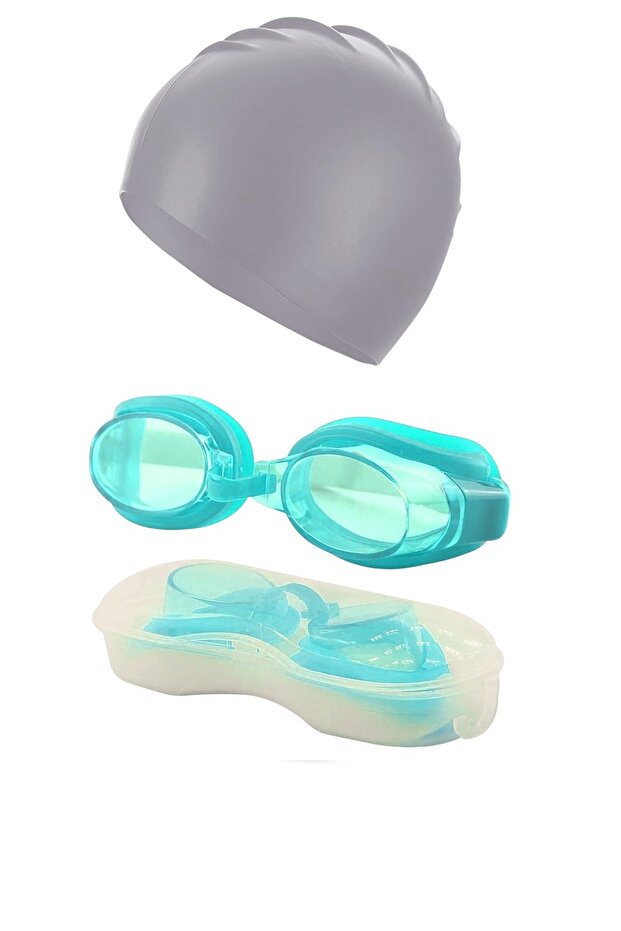 Set of 2 Pool Sea Swimming Goggles Silicone Bonnet Boxed Uv Protection Swimming Goggles Set