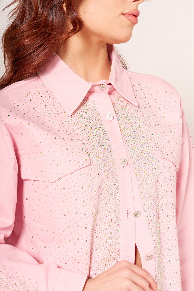 Taşlı Denim Gömlek - 3