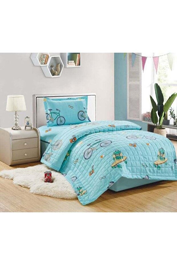 طقم سرير من 3 قطع من الألياف الدقيقة باللون الأخضر - 1