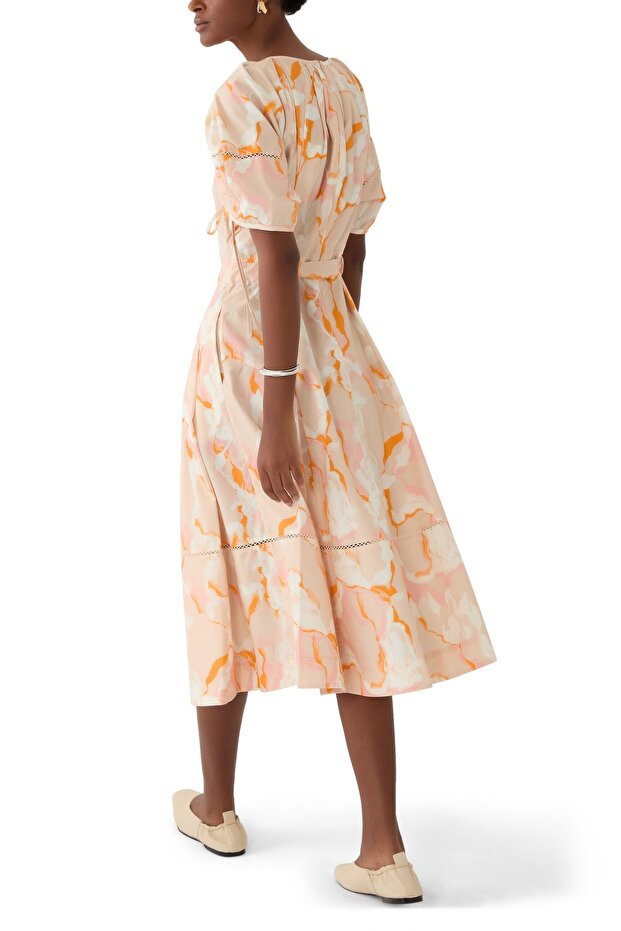 Abstract Vines Toplanmış Kollu Kemerli Bel Detaylı Elbise - 3