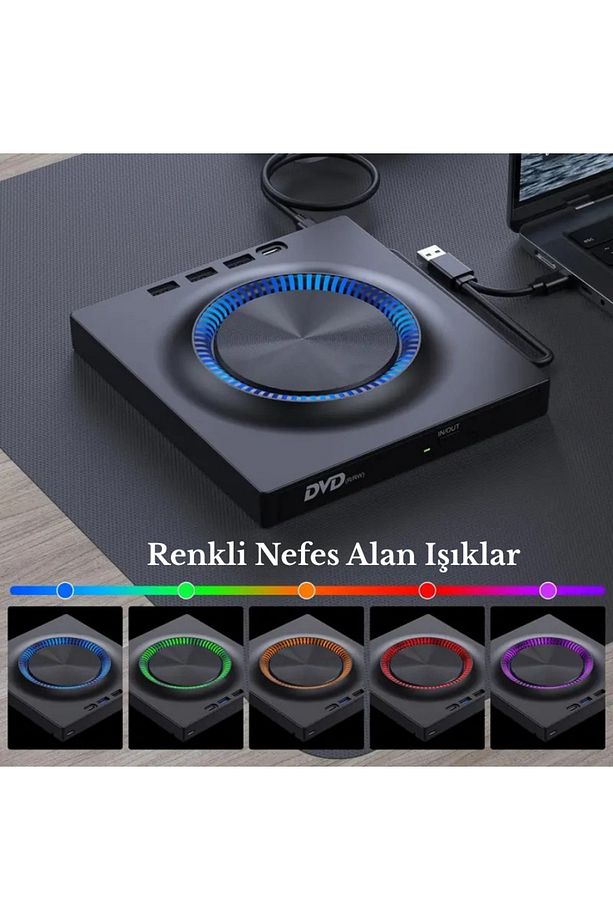 Çok İşlevli Harici USB 3.0 Type-C CD/DVD Yazıcı Okuyucu Laptop Mac Windows 11 - 8