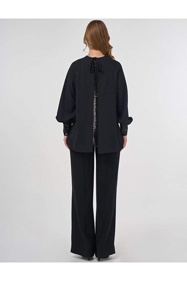 Payet Garnili Şık Bluz Siyah - 6