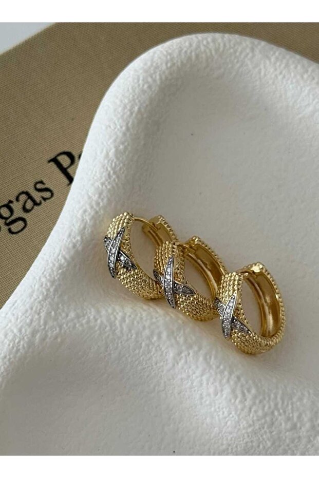 Çelik 3'lü set gold X küpe - 1