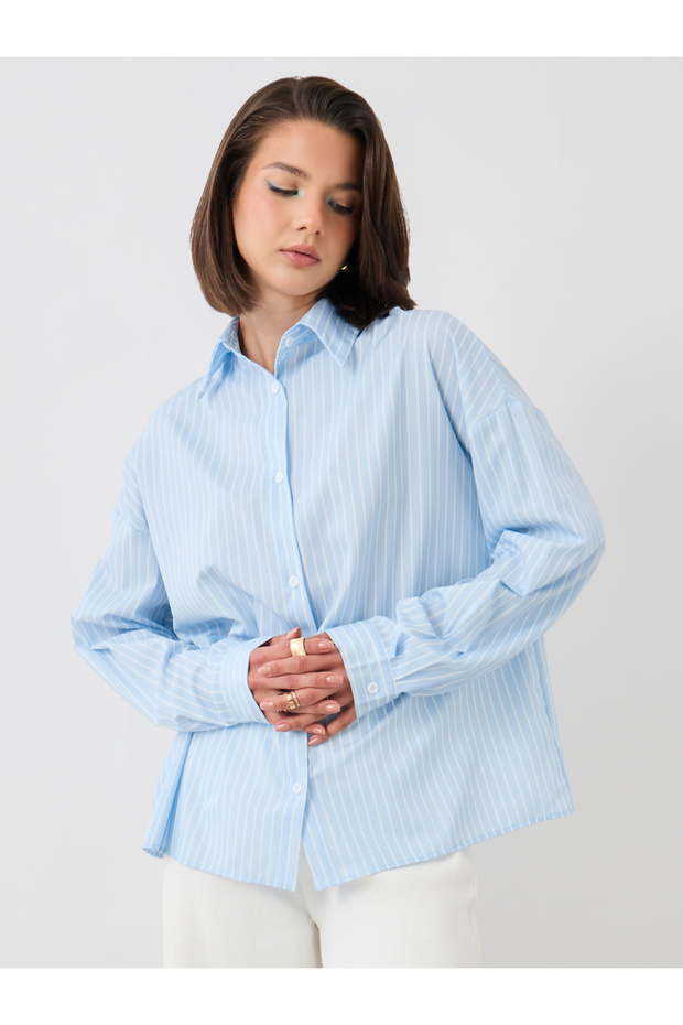 Striped Spread Collar Oversized Shirt