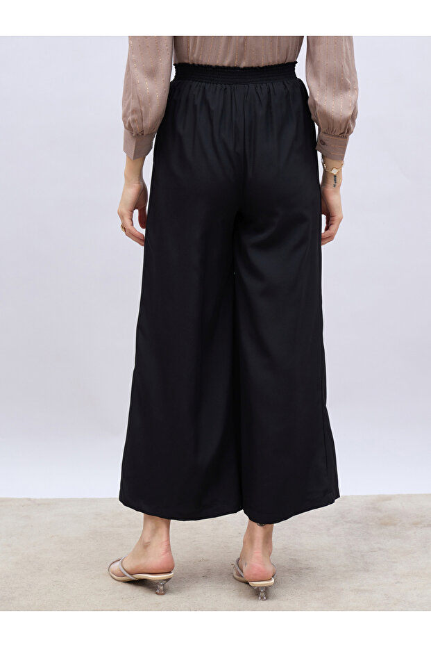 بنطال واسع الساق سادة مع حزام خصر مطاطي - 5