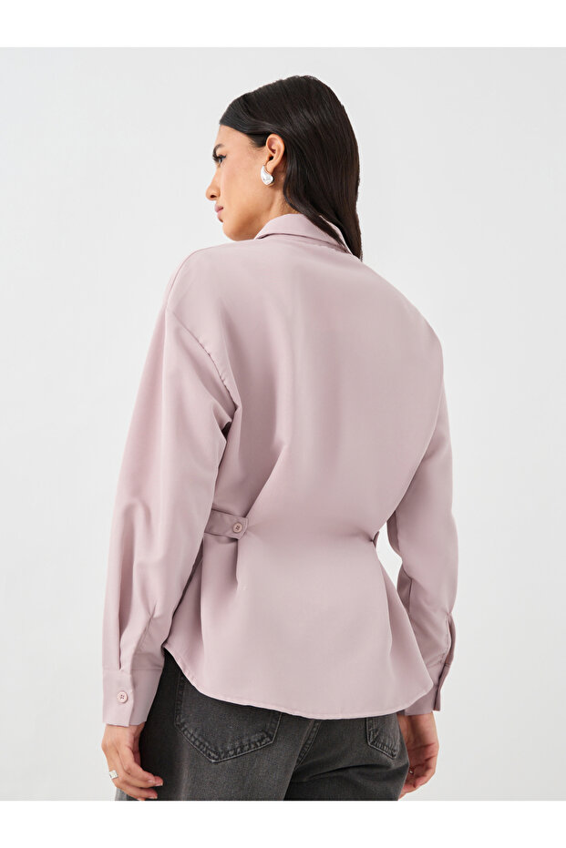 قميص سادة بأزرار وياقة واسعة - 5