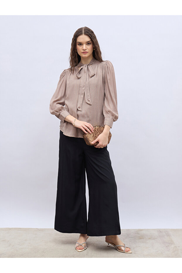 بنطال واسع الساق سادة مع حزام خصر مطاطي - 1