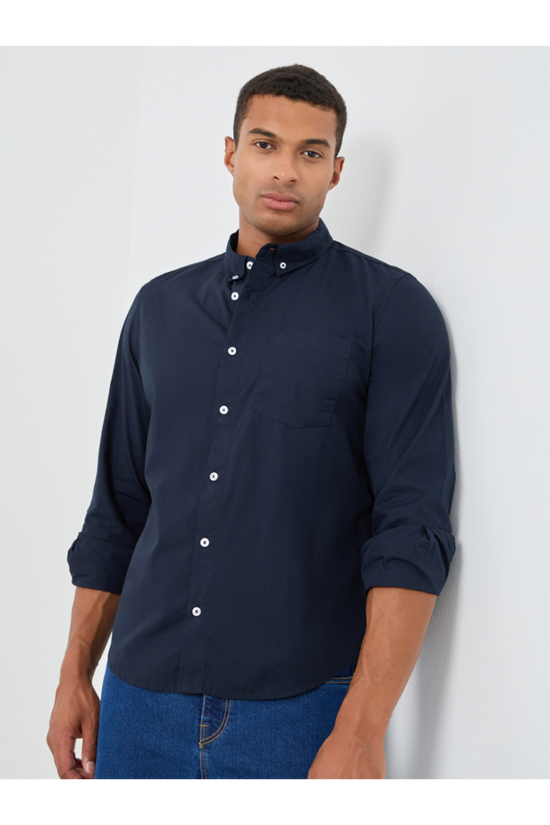 قميص بوبلين سادة بأزرار وقصّة عادية - 1