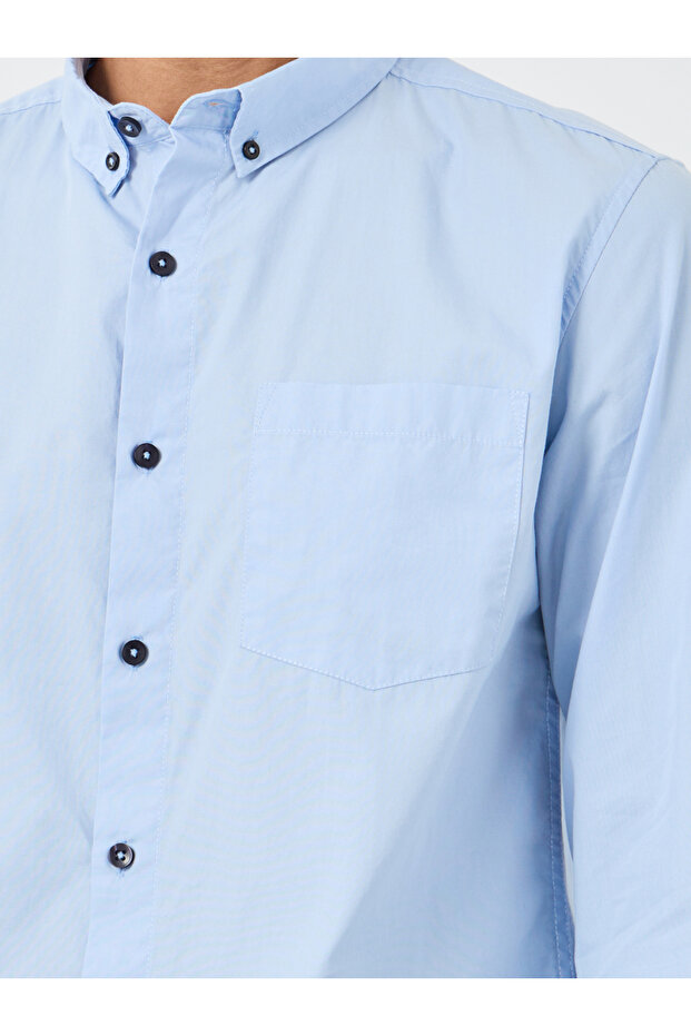 قميص بوبلين سادة بأزرار وقصّة عادية - 3