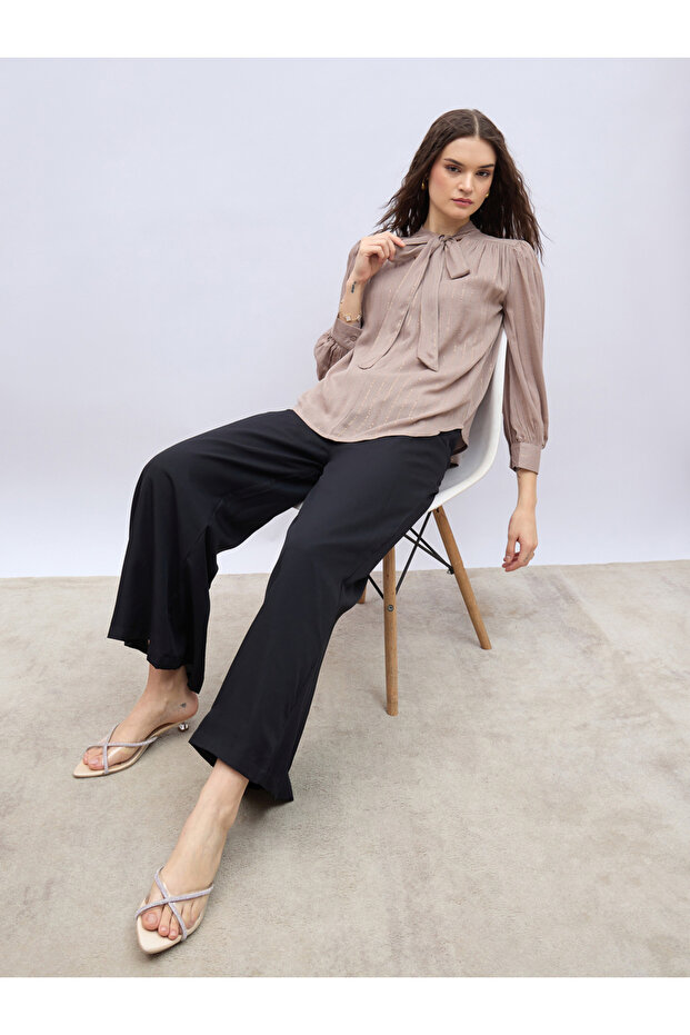 بنطال واسع الساق سادة مع حزام خصر مطاطي - 6