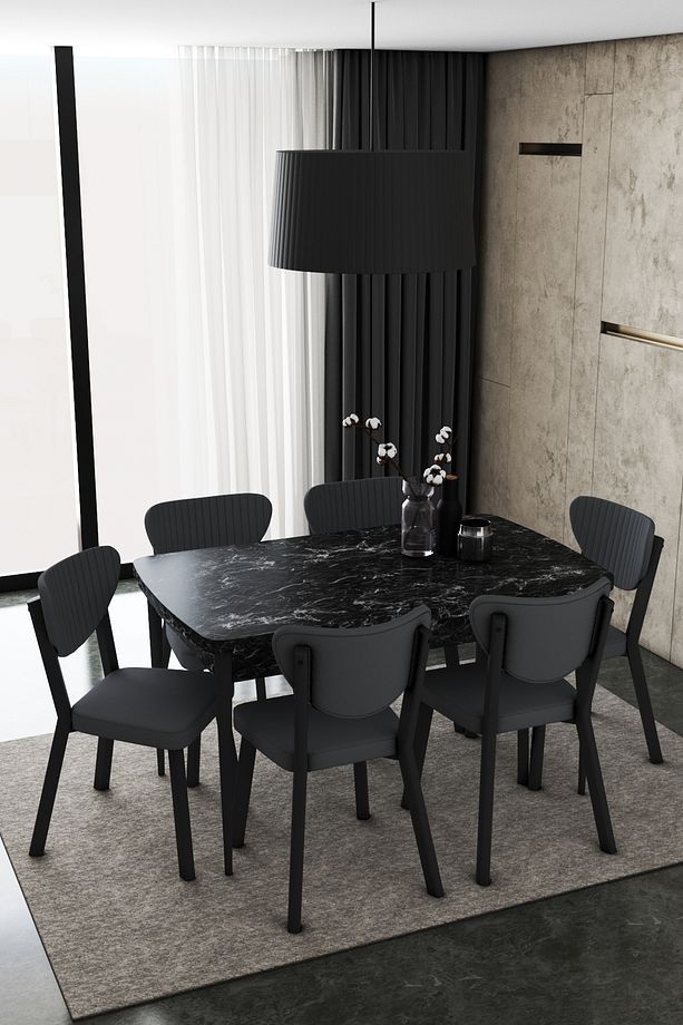 Elma Serisi 80x132 Açılabilir Masa Ve 6 Adet Antrasit Silinebilir Kumaş Metal Sandalye - 1