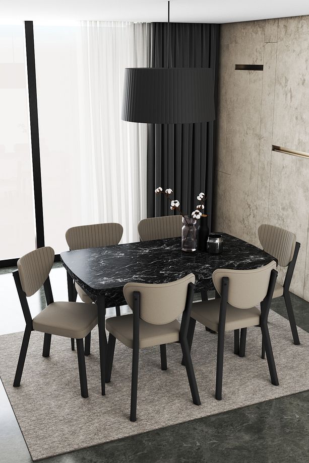Elma Serisi 80x132 Açılabilir Masa Ve 6 Adet Kapiçino Silinebilir Kumaş Metal Sandalye - 1