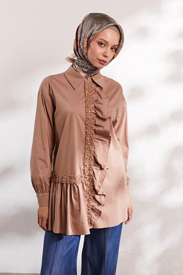 Volanlı Pamuk Gömlek - 3