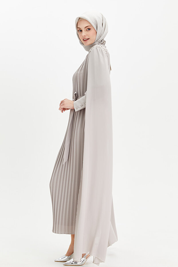 Pelerin Kol Piliseli Elbise - 2