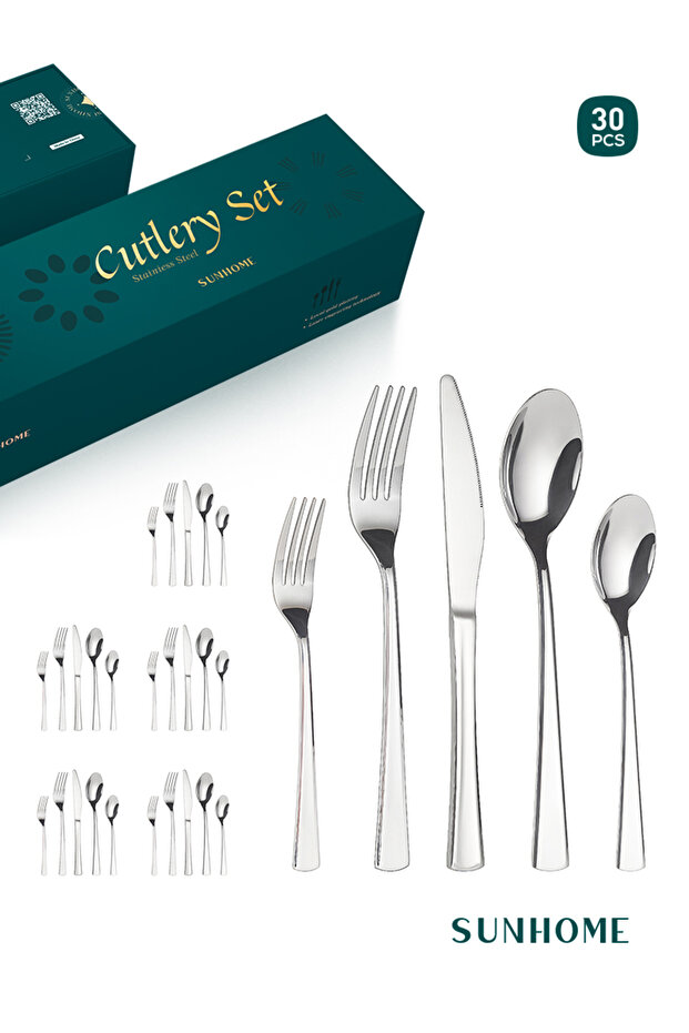 30-Piece Stainless Steel Cutlery Set Silver