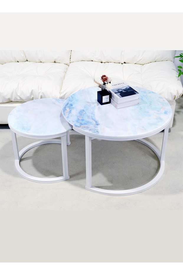 Round Coffee Table, Nested Mother and Child End Table, Modern Simple Living Room Sofa Side Table - 2