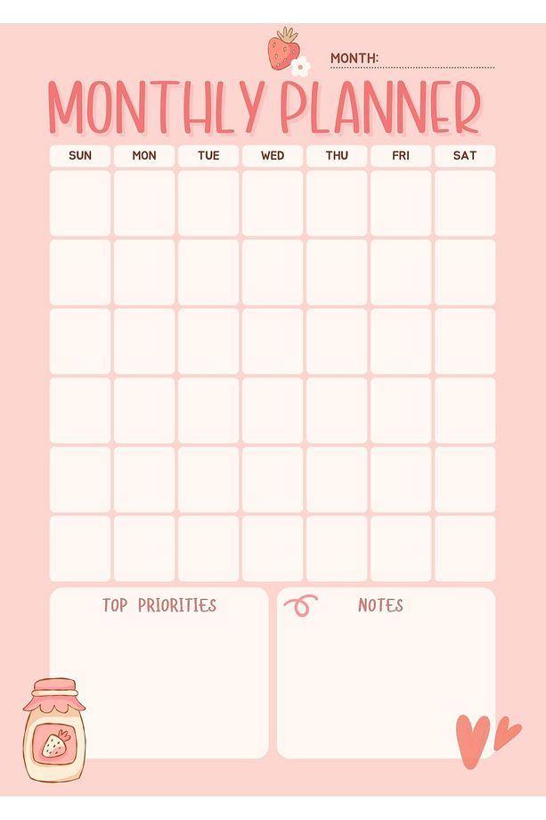 Çilekli Aylık Planlayıcı, A5 Boyut, Monthly Planner, Memopad, To Do List, Bloknot, Notepad - 3