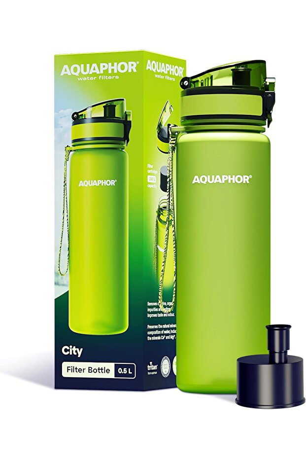 City Bottle 500ml Green | Travel Water Bottle with Activated Carbon Filter | Filters Chlori