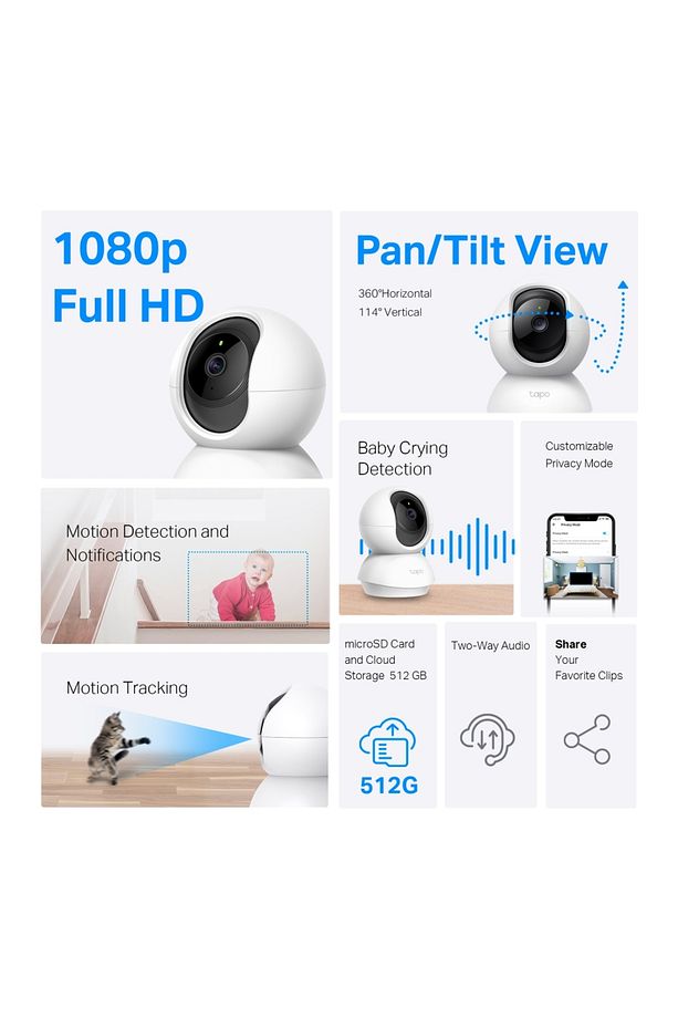 Tapo C200C Akıllı Wi-Fi Güvenlik Kamerası Full HD 360° Hareket Takibi Gece Görüşü Çift Yönlü Ses - 2