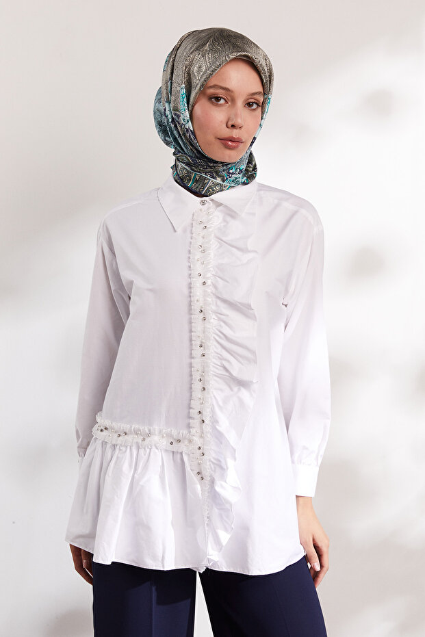 Volanlı Pamuk Gömlek - 4