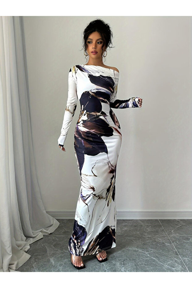 Floral Print One Shoulder Bodycon Maxi Dress