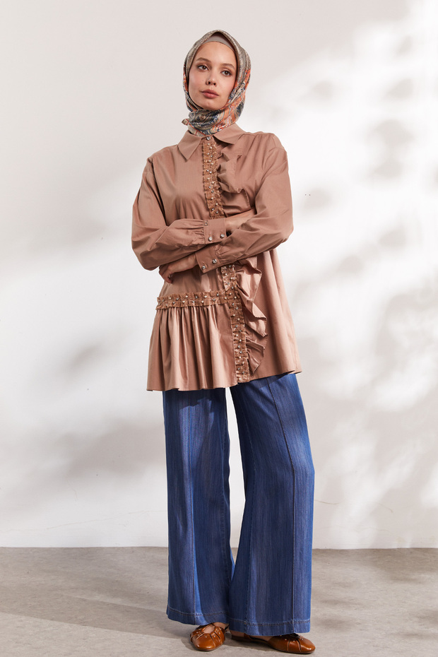 Volanlı Pamuk Gömlek - 2