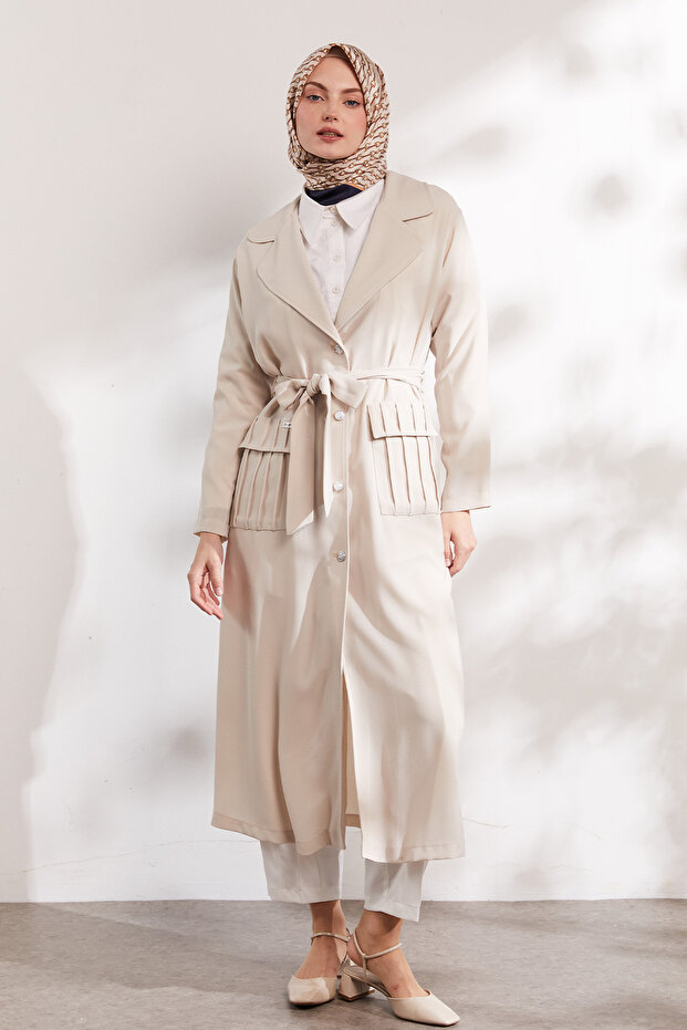 Şık Düğmeli Pardesü - 1