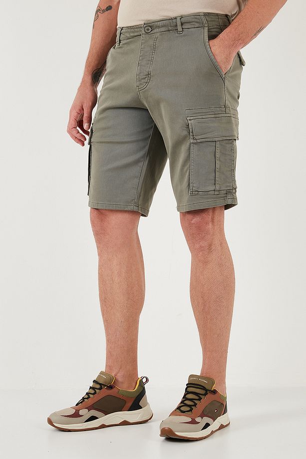 Streç Pamuklu Regular Fit Normal Bel Kargo Cepli Şort Erkek ŞORT 4510S79MILAN - 5