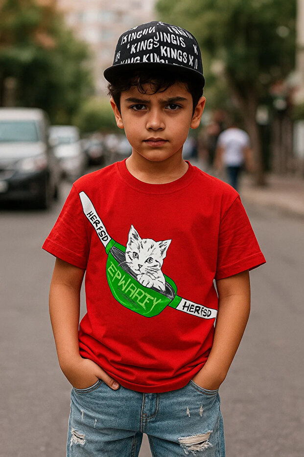 Cute Cat Kids Design Unisex Oversize T-Shirt
