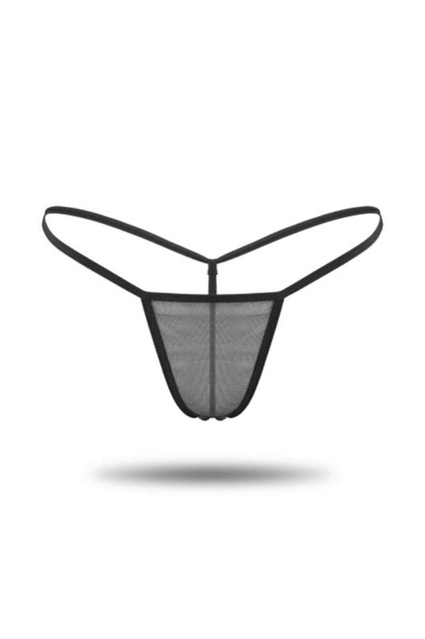 Siyah Tül Transparan String Tanga İç Giyim - 1