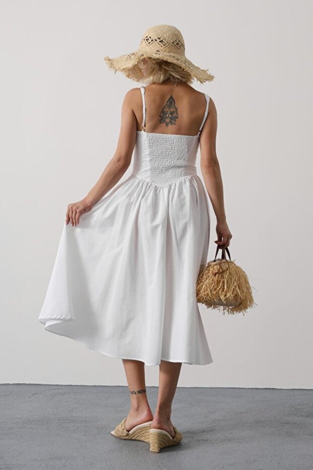 Rochie lungă cu bretele - albă - 1