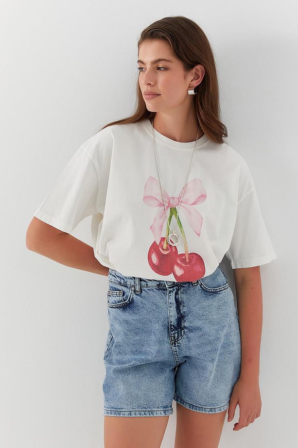Yüksek Bel Denim Şort Mavi - 1