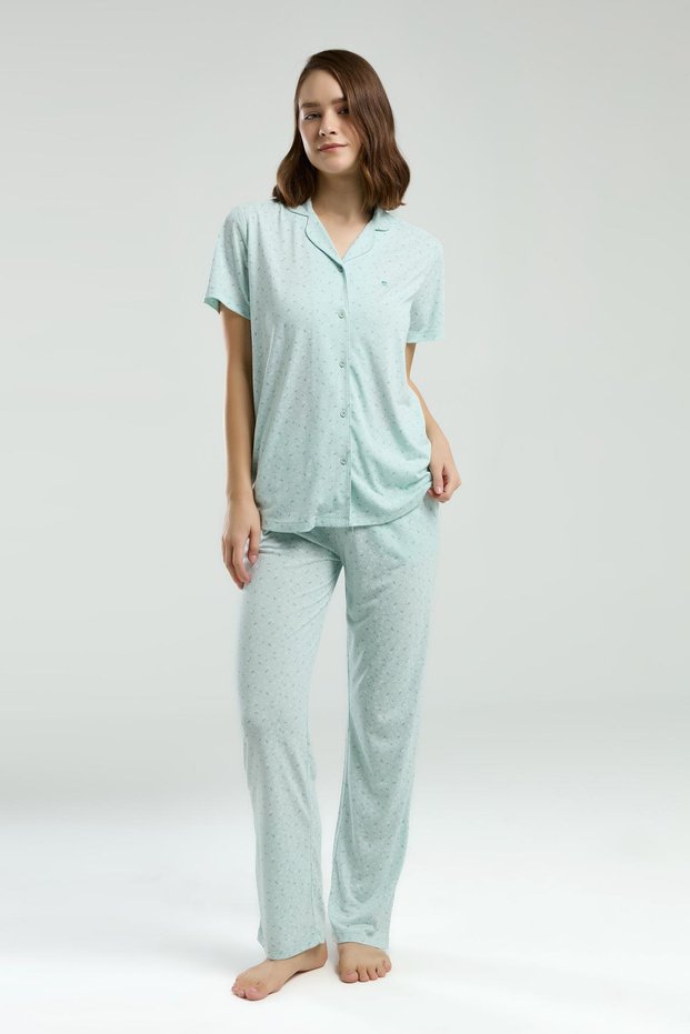 Women's Shirt Pajama Suit, Viscose Fabric, Pocket Detail