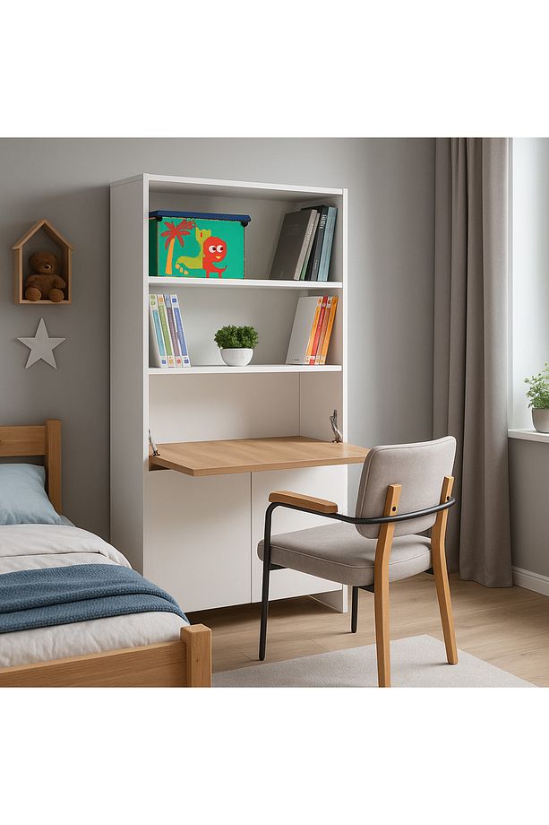 Kitaplıklı Ve Açılabilir Çalışma Masası Çok Amaçlı Ünite – %100 Mdf | Yerli Üretim - 5