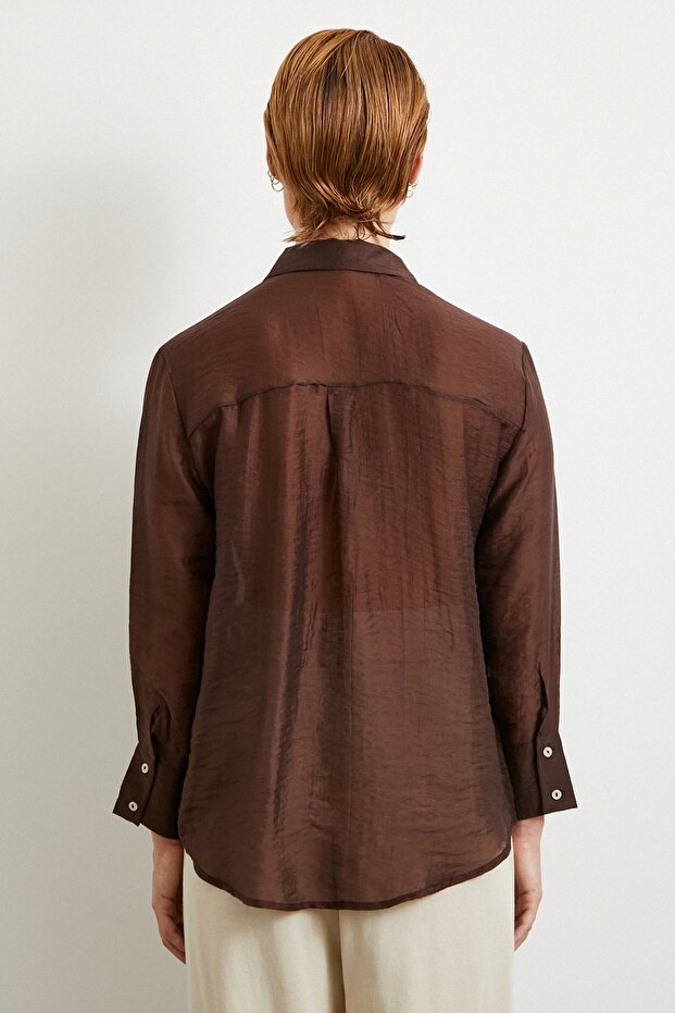 Modal Basic V Yaka Gömlek Kahve - 6