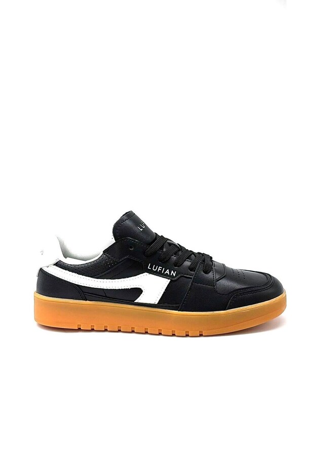 Genuine Leather Lace-Up Casual Sneaker Black White