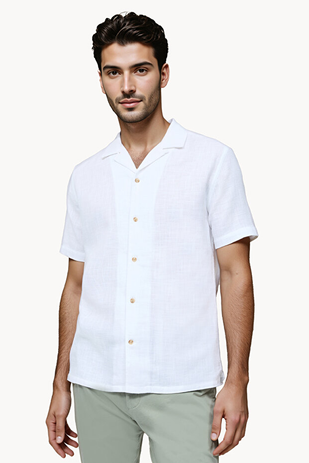 قميص قطني عادي بياقة عالية - 1