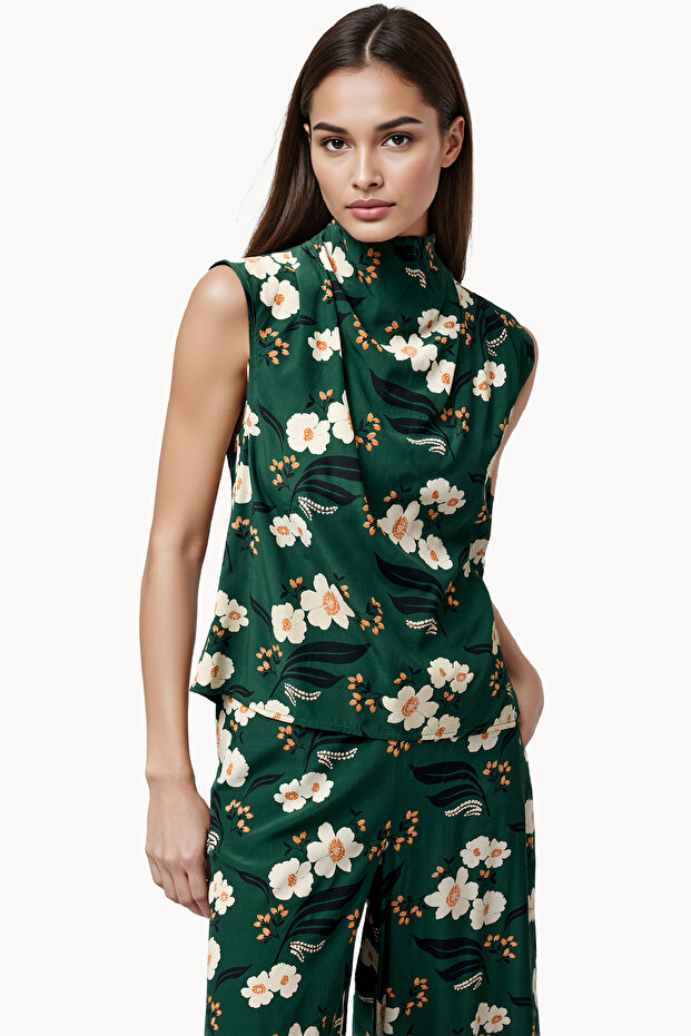 Regular Viscose Choker Neck Top