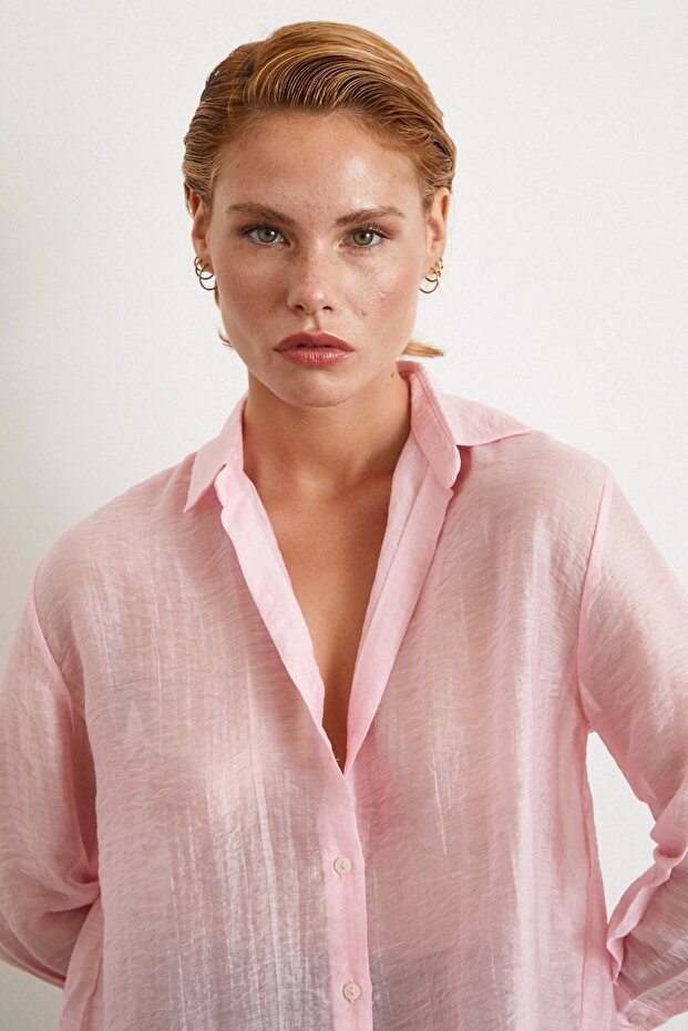 Modal Basic V Yaka Gömlek Pembe - 3