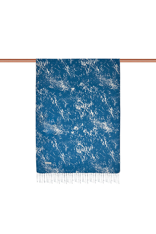 Indigo Marble Patterned Silk Shawl - 2