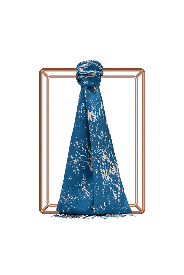 Indigo Marble Patterned Silk Shawl - 1